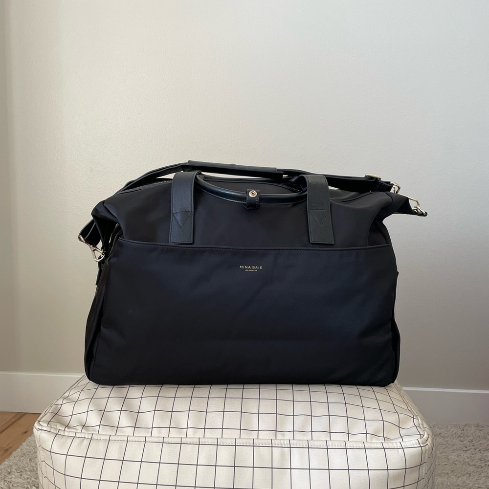 VGUC Mina Baie London weekender in black nylon w/ gold hardware